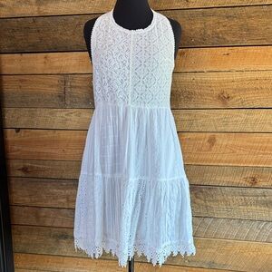 Young Threads Boho Vintage Eyelet Patterned White Spring Dress Size L NWT